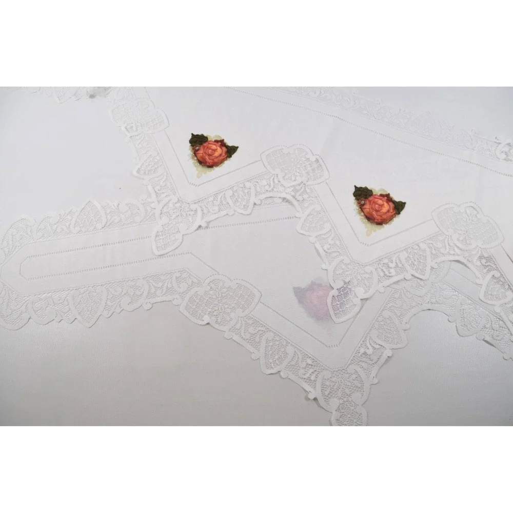 White Lace Table Runner With Pink Flowers Classic 88